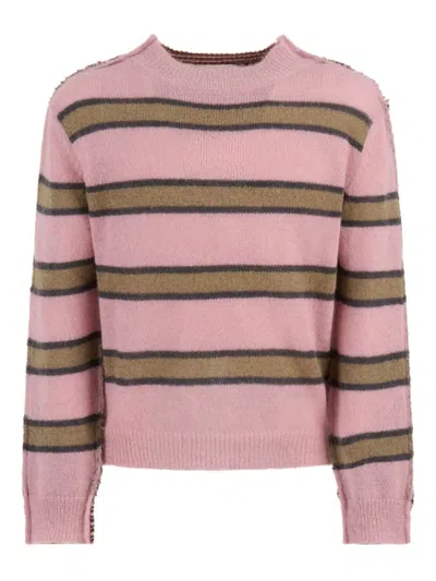 Marni Mixed Striped Roundneck Sweater In Pink