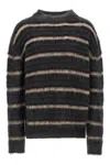 Marni Brushed Mohair Sweater With Multicolor Gauze Stripe Pattern In Gray