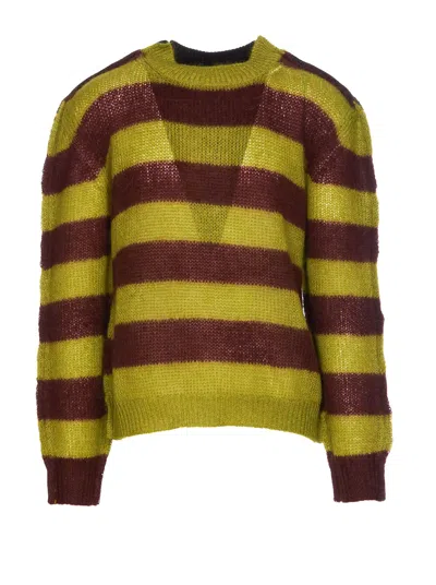 Marni Multicolor Striped Sweater In Green,brown