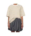 Marni White Striped Boxy Cotton T-shirt In Black
