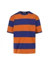 Marni Crew Neck Striped Short Sleeve T Shirt In Blue