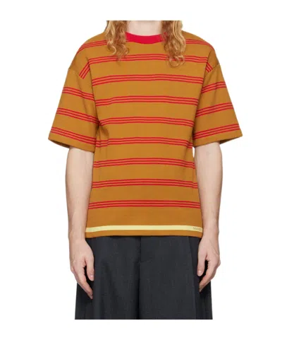 Marni Tan Seaside Stripe T-shirt In Rgw78 Biscuit
