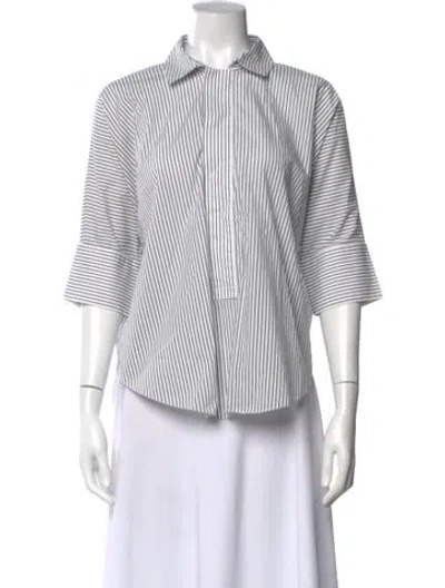 Pre-owned Marni Striped Three-quarter Sleeve Blouse In White