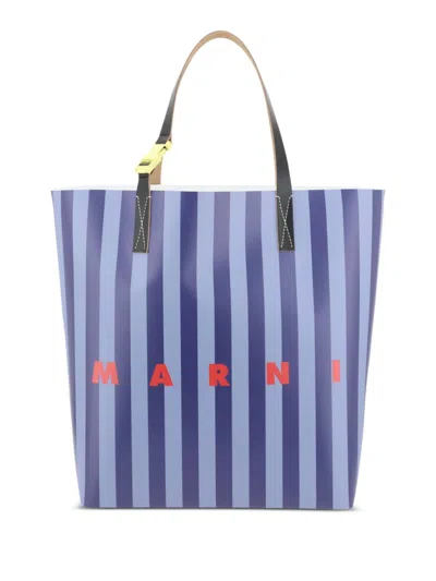 Marni Striped Tote Bag In 蓝色