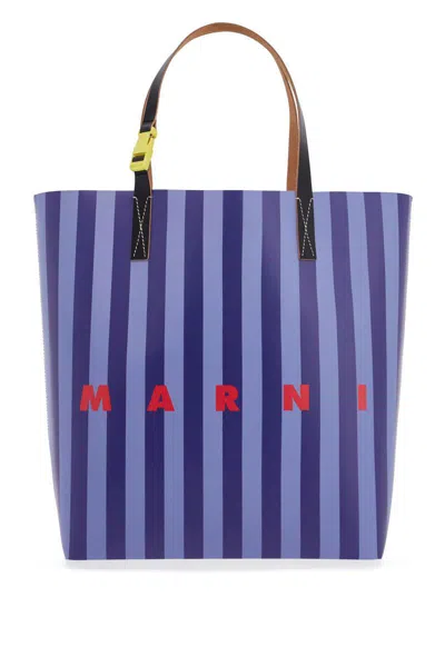Marni Striped Tribeca Tote Bag In Blue