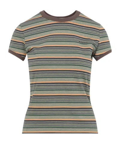 Marni Striped Embroidered-logo T-shirt In Multi