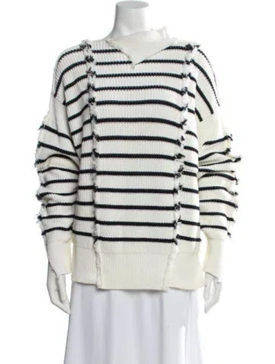 Pre-owned Marni Striped Turtleneck Sweater In White