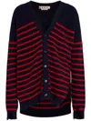 Marni Destroyed Effect Striped Cardigan In Black
