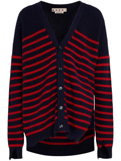 MARNI STRIPED V-NECK CARDIGAN