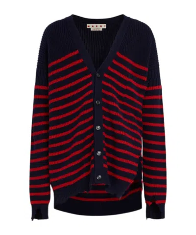 MARNI MARNI DESTROYED STRIPED KNIT CARDIGAN