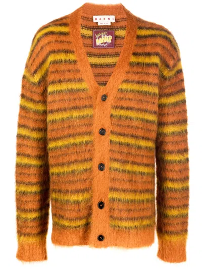 MARNI STRIPED V-NECK CARDIGAN