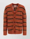 Marni Striped V-neck Ribbed Cardigan With Long Sleeves In Multi
