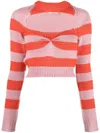 Marni Cropped Wool Sweater With Pink And Red Stripes In Pink