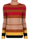 Marni Multi Stripe High-neck Wool Sweater In Red