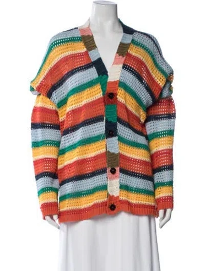 Pre-owned Marni Striped V-neck Sweater In Red