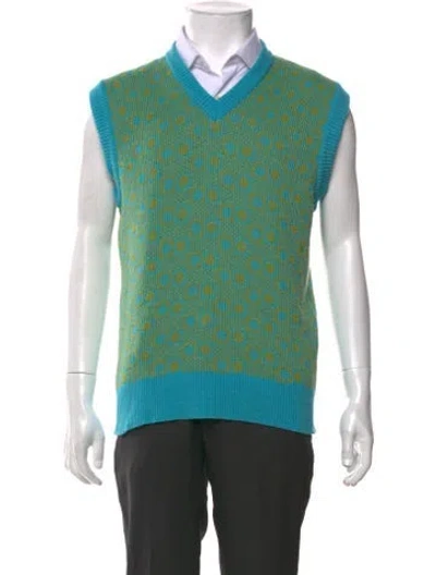 Pre-owned Marni Striped V-neck Sweater Vest In Green