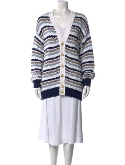 Pre-owned Marni Striped V-neck Sweater In White