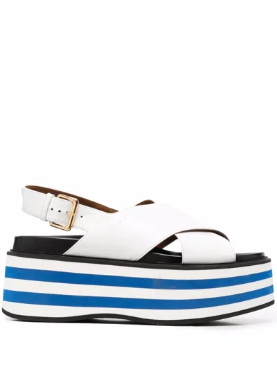 Marni Striped Leather Wedge-heel Sandals In White