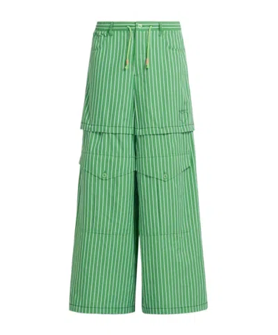 Marni Striped Wide-leg Cotton Trousers In Green
