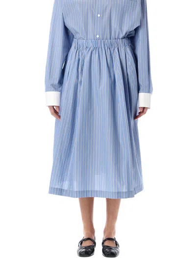 Marni Midi Skirt Popeline Stripes In Blue Stripes