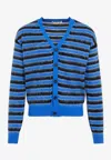 Marni Striped Wool And Mohair Cardigan In Blue