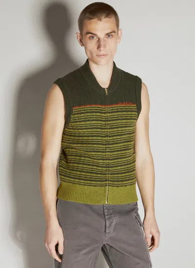 Marni Striped Wool Gilet In Green