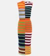 条纹羊毛中长连衣裙