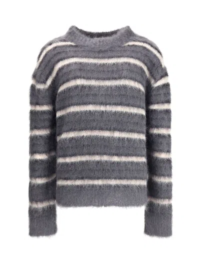 Marni Striped Wool Mohair Sweater In White