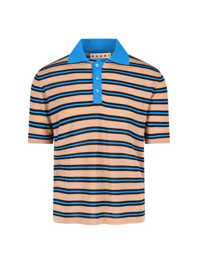 Marni Striped Wool Polo – Beige In Multi