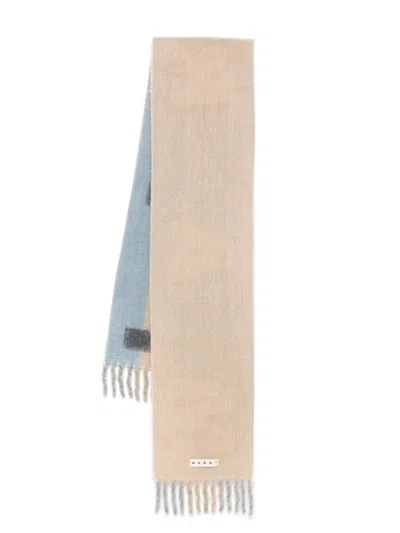 Marni Logo Striped Scarf In Beige