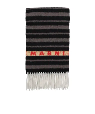 Marni Striped Wool Scarf In Black