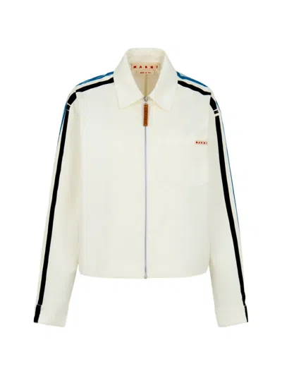 Marni Striped Zip Shirt In White