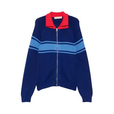 Pre-owned Marni Striped Zip-up Cardigan 'ocean' | Blue | Men's Size 52