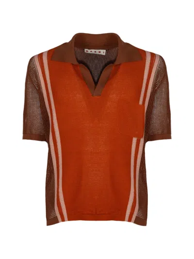 Marni Stripe-detail Mesh-knit Polo-collar T-shirt In Multi