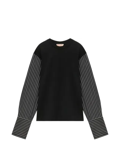 Marni Striped-sleeve T-shirt In Black