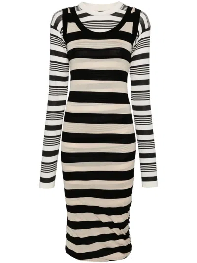 Marni Stripes Cotton Midi Dress In Multicolour