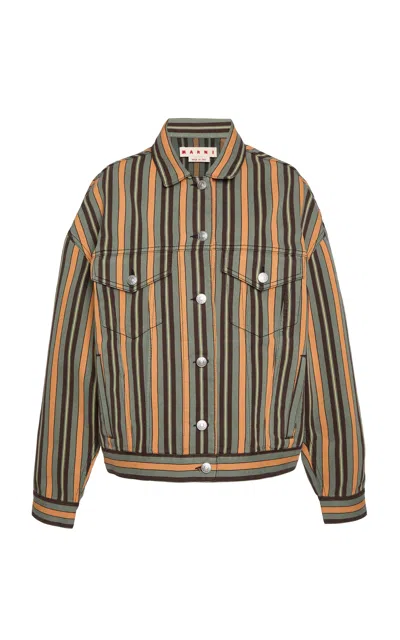 Marni Stripped Cotton-blend Woven Jacket In Multi