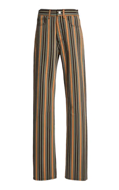 Marni Stripped Cotton-blend Woven Straight Leg Jeans In Multi