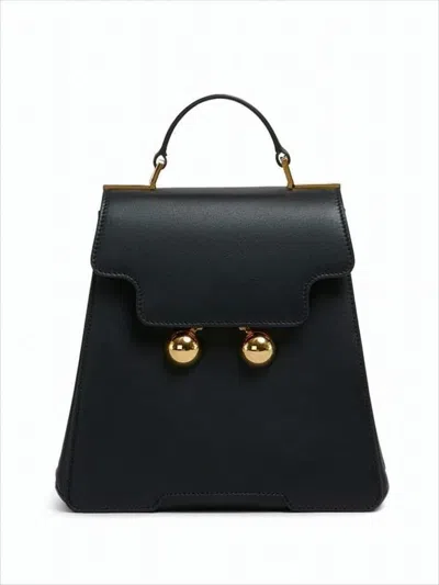 Marni Structured Black Calf Leather Backpack With Spherical Clasps In White