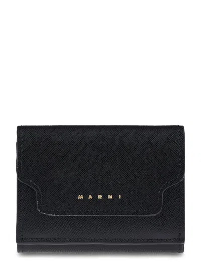 Marni Structured Black Calf Leather Wallet