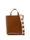 Marni Structured Brown Calf Leather Shoulder Bag In Orange