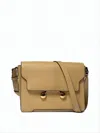 Marni Structured Brown Leather Shoulder Bag With Gold-tone Clasps In White