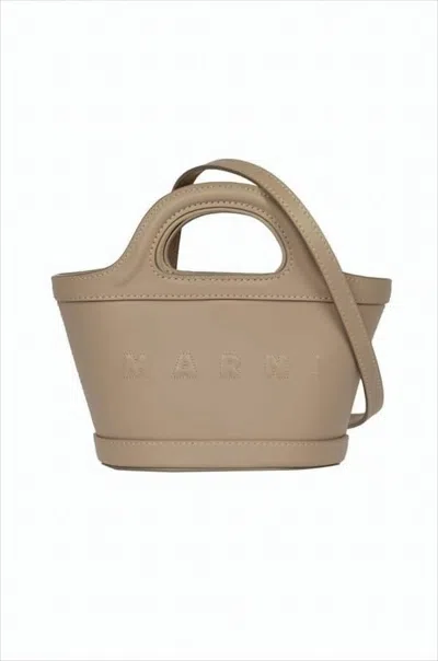 Marni Structured Calf Leather Tote Bag With Embossed Logo In White