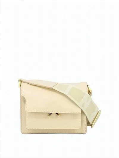 Marni Structured Cowhide Leather Shoulder Bag With Flap Closure In White
