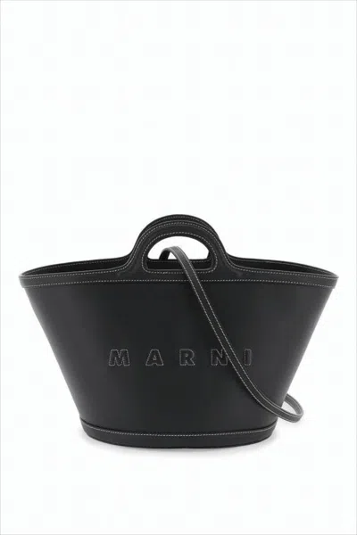 Marni Structured Leather Tote With Cut-out Handles And Embossed Details In Black
