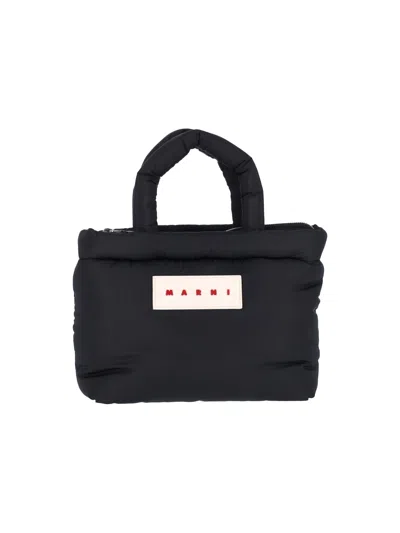 Marni Structured Mini Shoulder Bag With Leather Contrast In Black