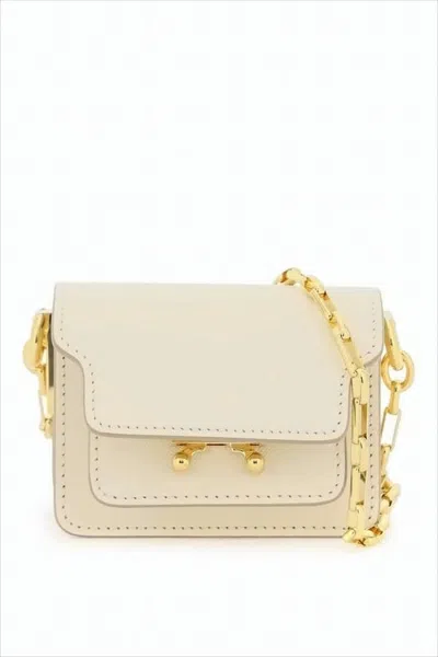 Marni Structured Rectangular Crossbody Bag With Scalloped Flap And Gold Accents In White