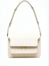 Marni Structured White Calf Leather Shoulder Bag With Gold-tone Clasp In White