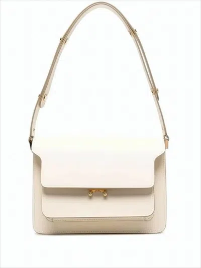 Marni Structured White Calf Leather Shoulder Bag With Gold-tone Clasp