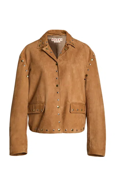 Marni Studded Leather Jacket In Brown